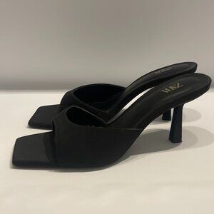 Zara Black Satin Shoes Square Toe Size 39